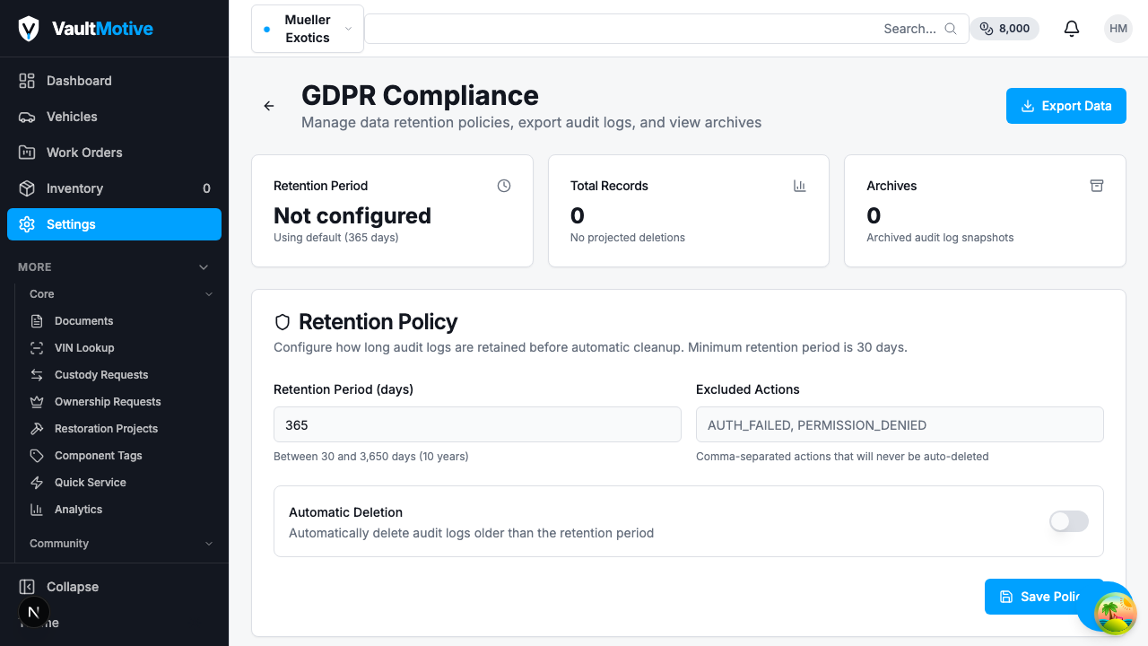 GDPR Export & Data Portability