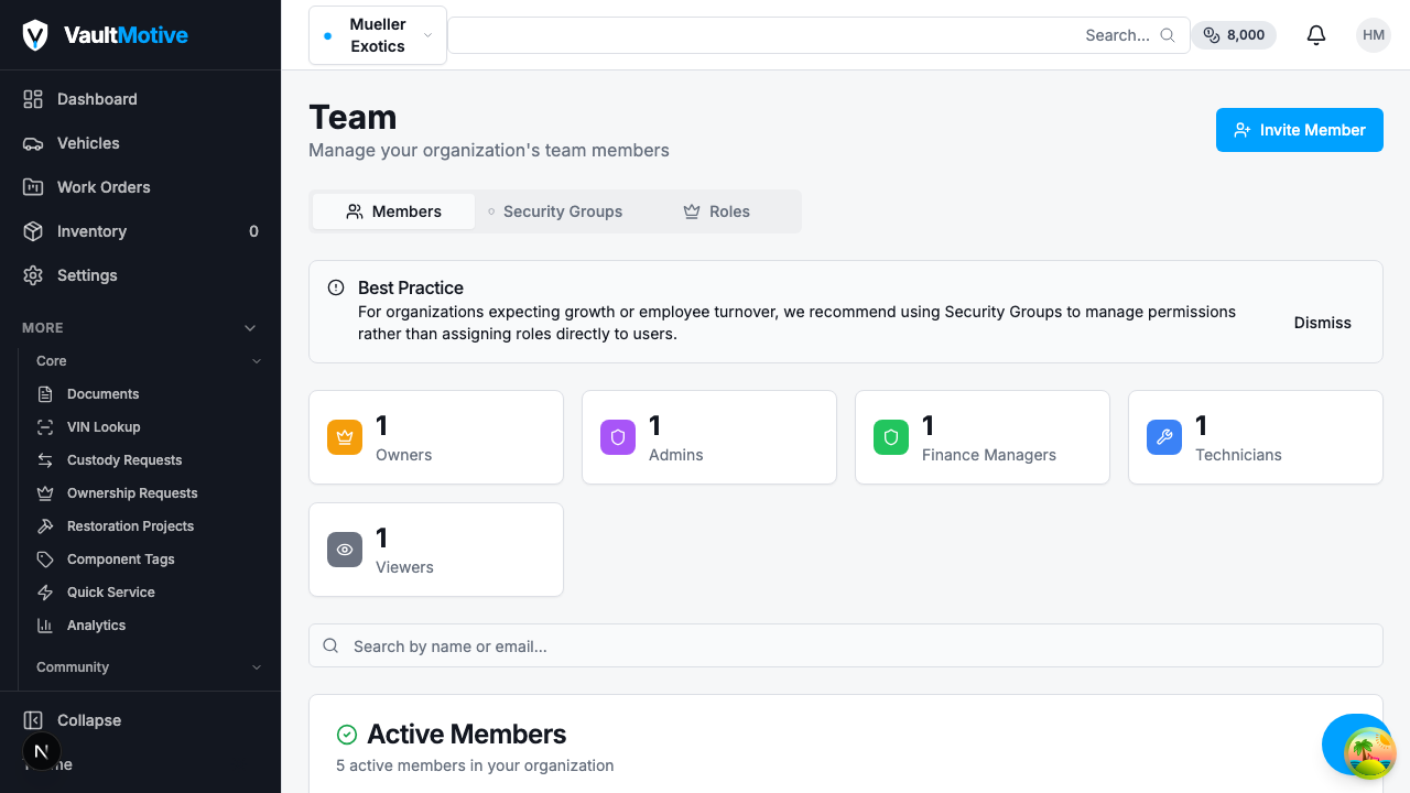 Team Management screenshot