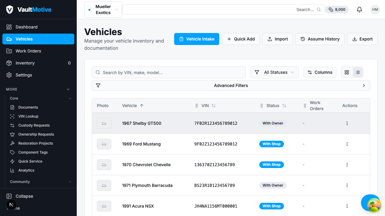 Vehicle Vault - Complete vehicle history in one secure, organized place. Store photos, receipts, service records, ownership documentation, and more.